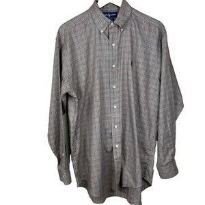 Ralph Lauren Men's Blake Dress Shirt Size M‎ Button Down Brown Plaid Pony Logo